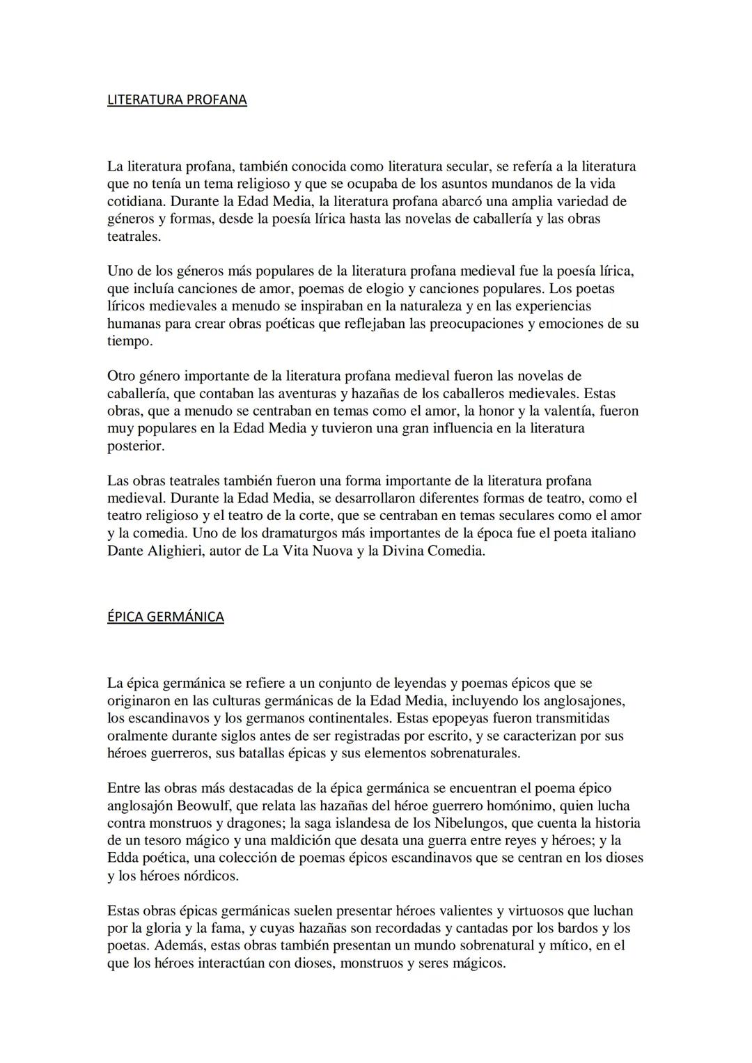 LITERATURA MEDIEVAL
La literatura medieval abarca un amplio periodo de la historia europea, desde la caída
del Imperio Romano de Occidente e