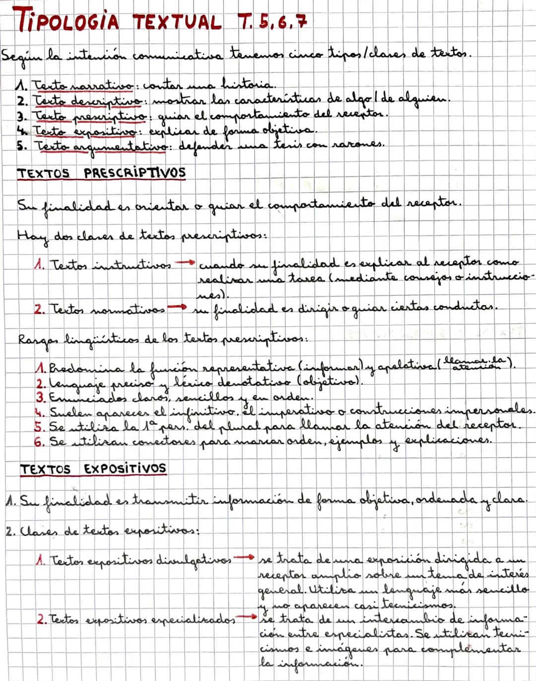 TIPOLOGIA TEXTUAL T.5.6.7
Según la intención communicativa tenemos cinco tipos/clases de textos.
1. Texto narrativo: contar una historia.
2.