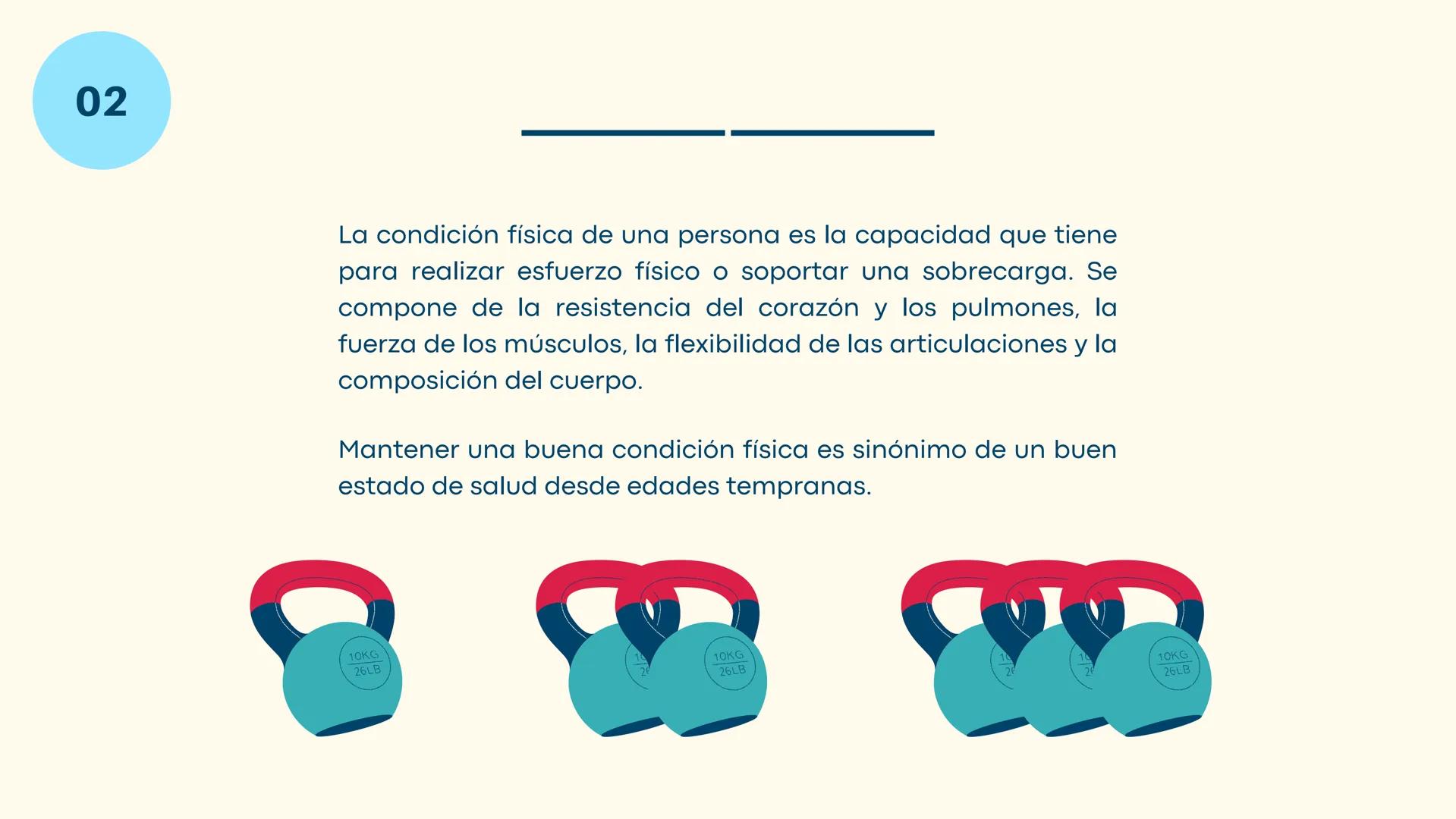 Educación Física
LA CONDICIÓN
FÍSICA 01
INTRODUCCIÓN
El ejercicio físico y la
salud
04
ÍNDICE
02
¿QUÉ ES LA
CONDICIÓN FÍSICA?
CAPACIDADES FÍ