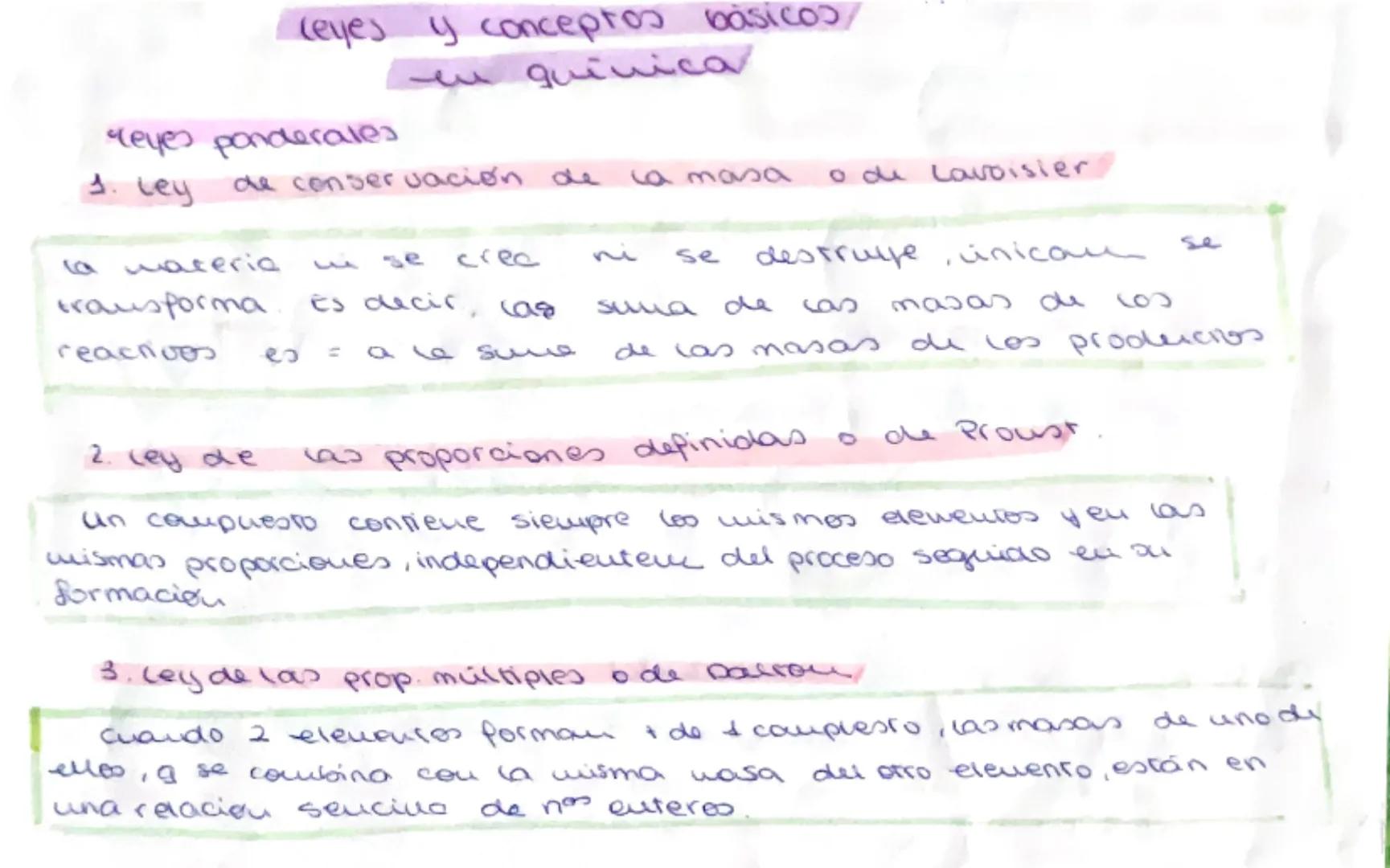 --- OCR Start ---
(eyes y conceptos básicos
en quinica
Leyes ponderales
1. Ley de conservación de la masa o de Lavoisier
la materia no se cr