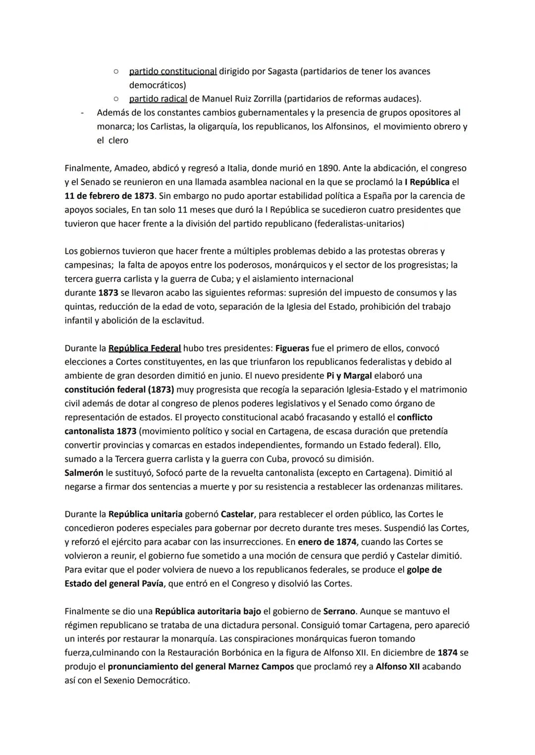 6.3. El sexenio democrático 1868-1874: la Constitución de 1869. Evolución política: gobierno
provisional. Reinado de Amadeo de Saboya y prim