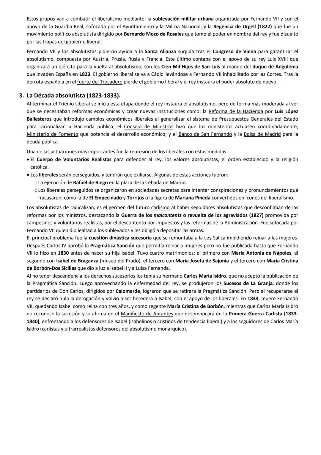 ### III. El reinado de Fernando VII: sus etapas.

El reinado de Fernando VII (1814-1833) se da en tres períodos correspondidos con el sistem