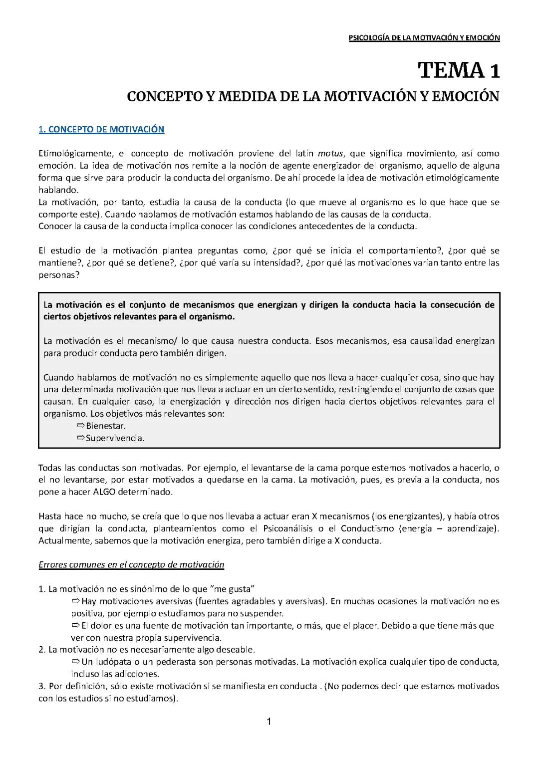 Psicología de la motivación y emoción. Tema 1