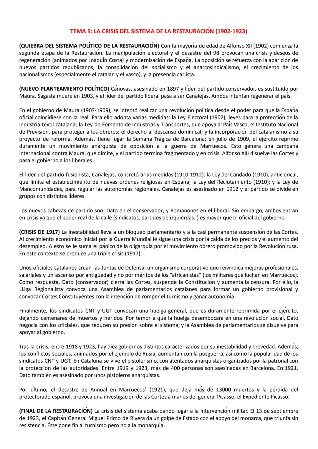 TEMA 5: LA CRISIS DEL SISTEMA DE LA RESTAURACIÓN (1902-1923)
(QUIEBRA DEL SISTEMA POLÍTICO DE LA RESTAURACIÓN) Con la mayoría de edad de Alf