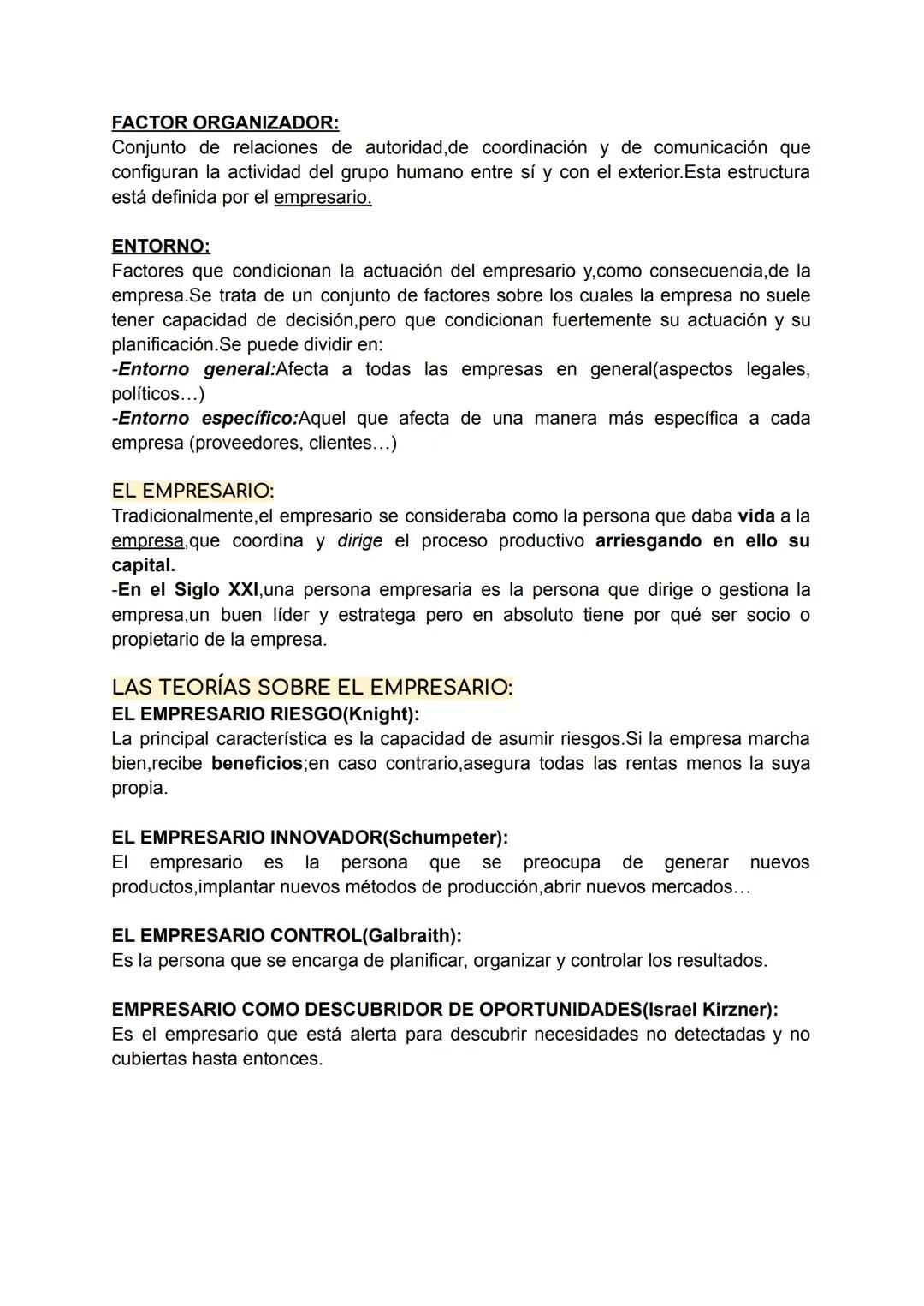 # ECONOMÍA - LA EMPRESA Y SU ENTORNO:
La empresa es la unidad económica de producción que combina los diferentes
factores productivos (recur