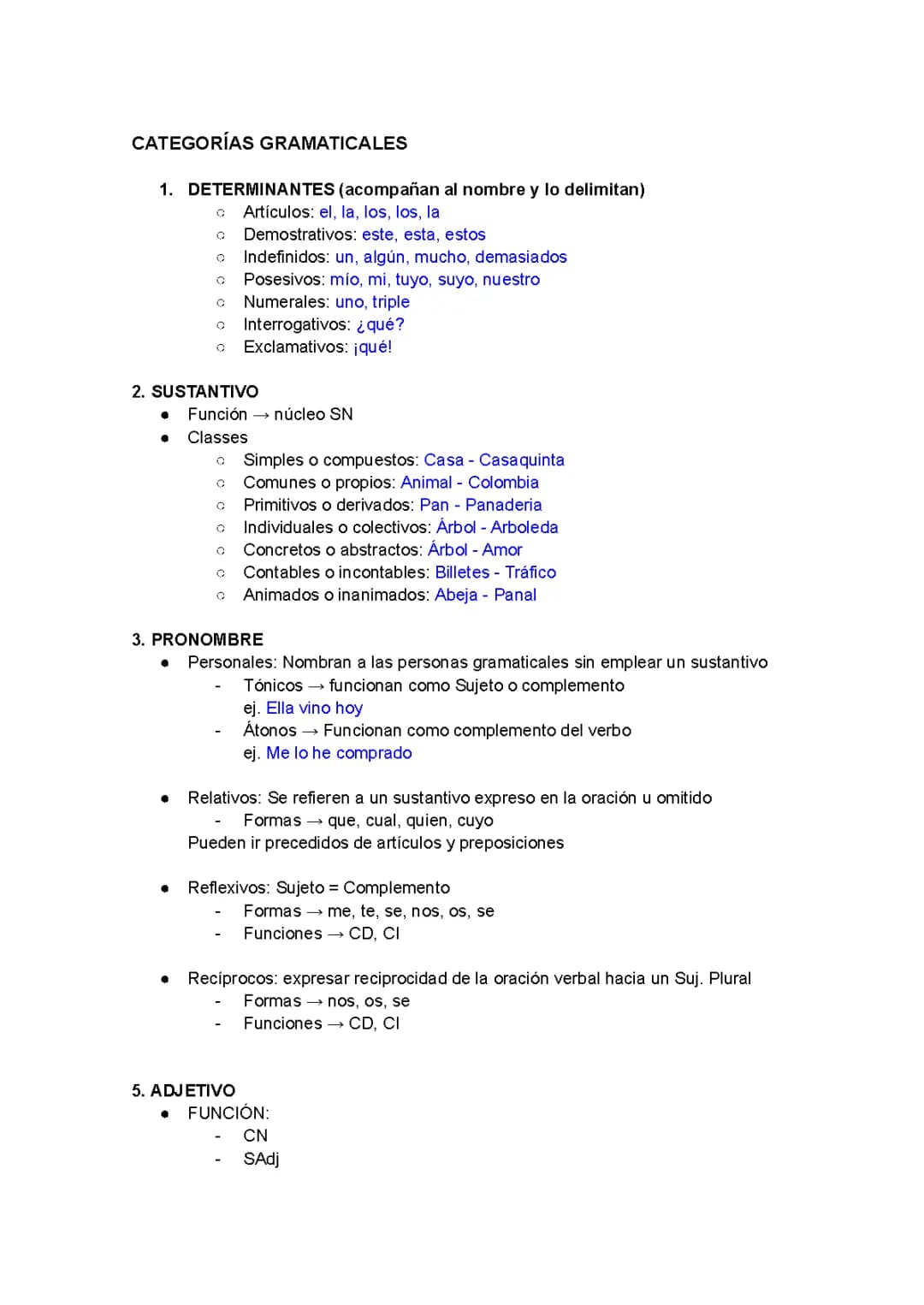 Categorías Gramaticales y Adjetivos: Ejercicios y Ejemplos Sencillos