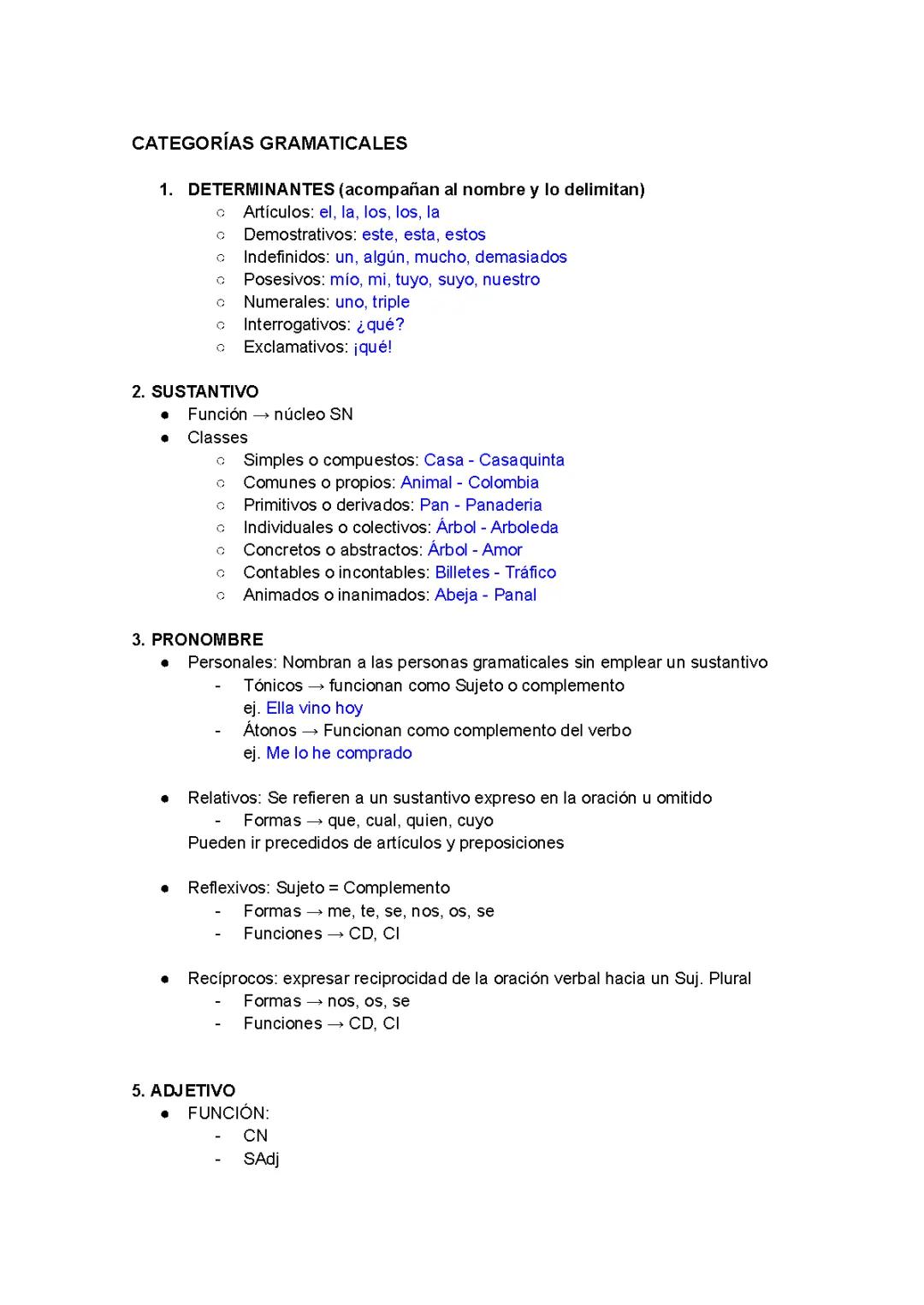 Categorías Gramaticales y Adjetivos: Ejercicios y Ejemplos Sencillos