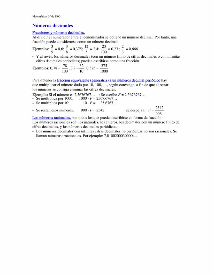 Matemáticas 3º de ESO
Las Fracciones
Una fracción suele considerase como "la parte de un todo" que ha
3
sido dividido en porciones iguales. 