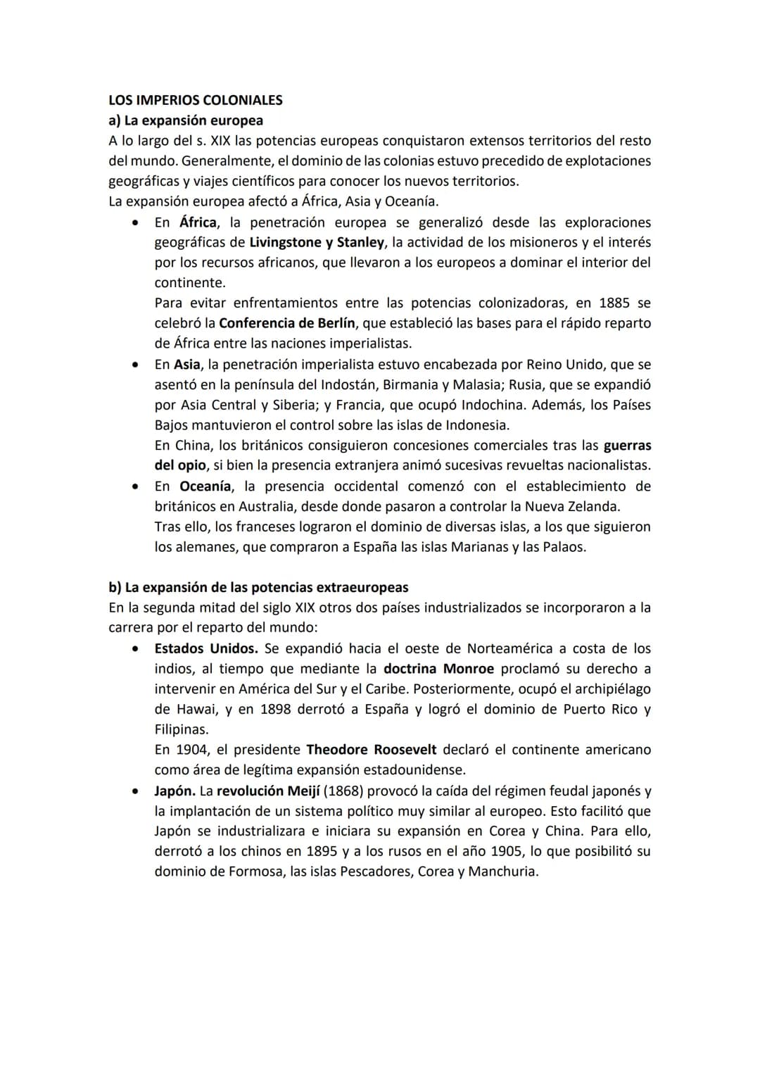 Se entiende como imperialismo el dominio de unos territorios económicamente más
desarrollados (metrópolis) sobre otros menos desarrollados y