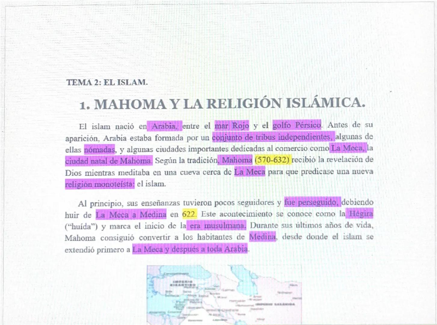 TEMA 2: EL ISLAM.

1. MAHOMA Y LA RELIGIÓN ISLÁMICA.

El islam nació en Arabia, entre el mar Rojo y el golfo Pérsico. Antes de su
aparición,