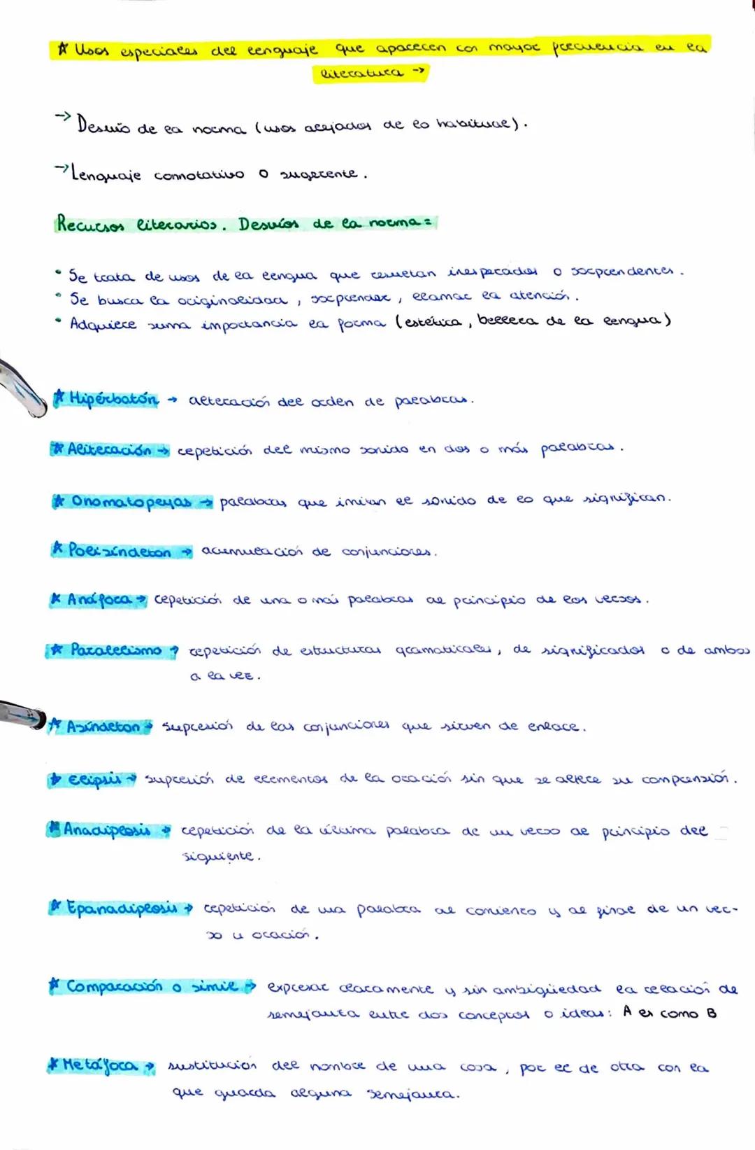 * Usos especiales del lenguaje que apacecen con mayor frecuenc
literatura →
→Desmio de ea noma (was acejades de to habitual).
- Lenguaje con