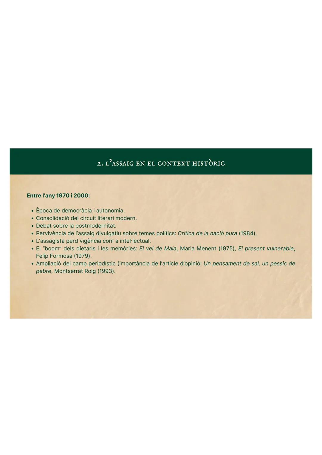 # ASSAIG

JOAN FUSTER

Professora: Judith Gallardo INDEX

1. Què és l'assaig?

2. Context històric de Joan Fuster

3. Joan Fuster: etapes

4