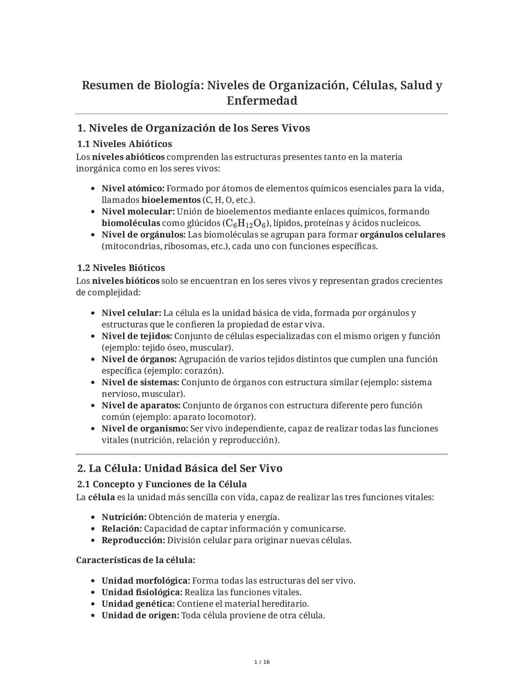 Niveles de Organización y Células