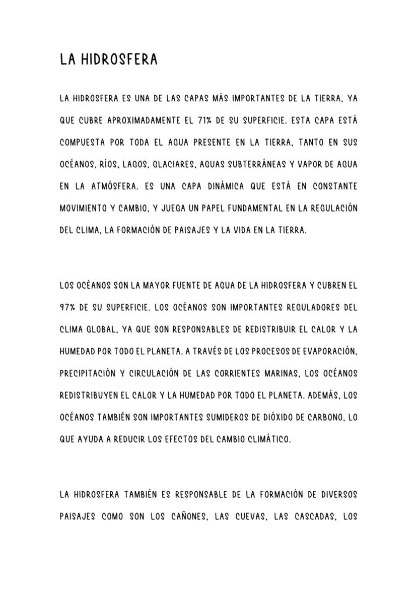 LA HIDROSFERA
LA HIDROSFERA ES UNA DE LAS CAPAS MÁS IMPORTANTES DE LA TIERRA, YA
QUE CUBRE APROXIMADAMENTE EL 71% DE SU SUPERFICIE. ESTA CAP