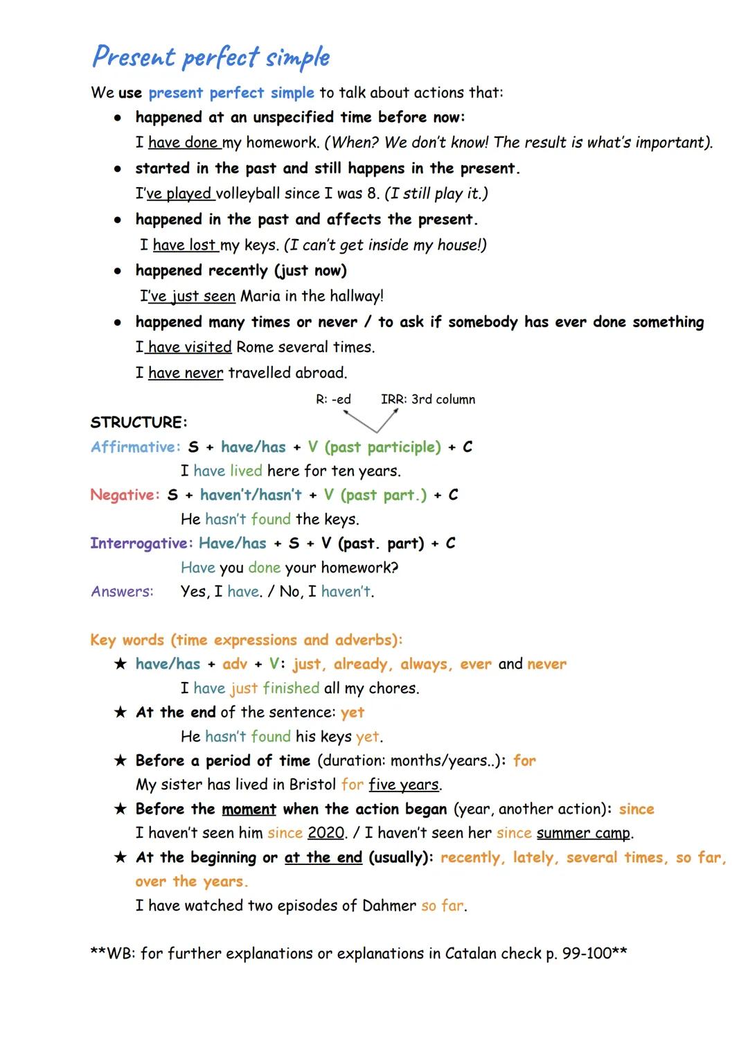 Present perfect simple
We use present perfect simple to talk about actions that:
• happened at an unspecified time before now:
I have done m