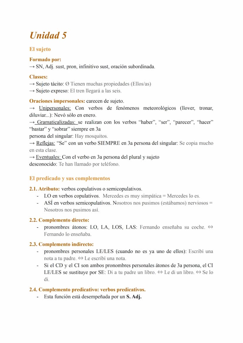 Unidad 1
Orden lineal → Sujeto + Verbo + Complemento. Puede verse alterado por dos
razones:
→ Valor enfático. Queremos dar importancia a un 