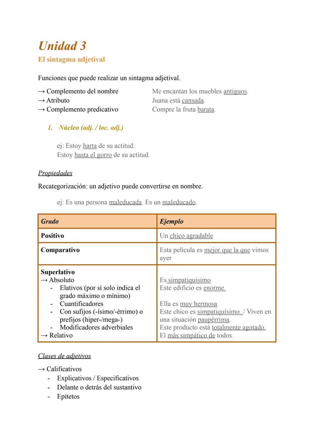 Unidad 1
Orden lineal → Sujeto + Verbo + Complemento. Puede verse alterado por dos
razones:
→ Valor enfático. Queremos dar importancia a un 