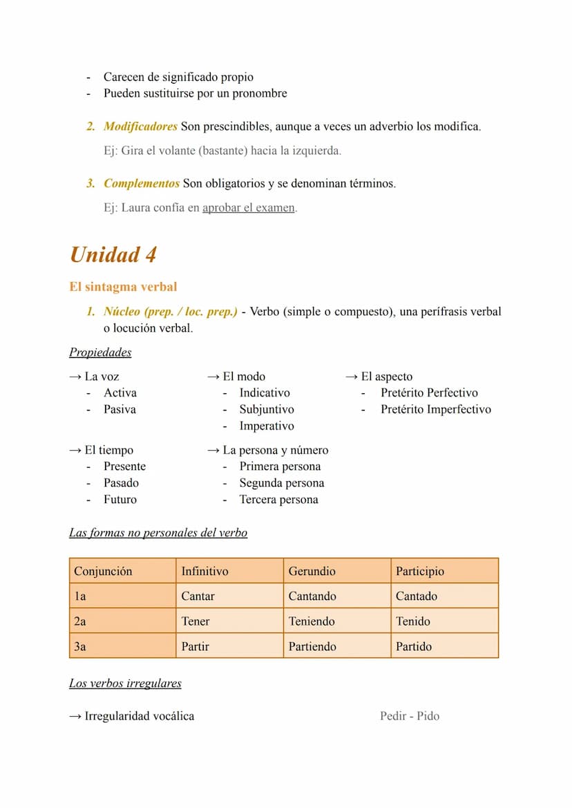Unidad 1
Orden lineal → Sujeto + Verbo + Complemento. Puede verse alterado por dos
razones:
→ Valor enfático. Queremos dar importancia a un 