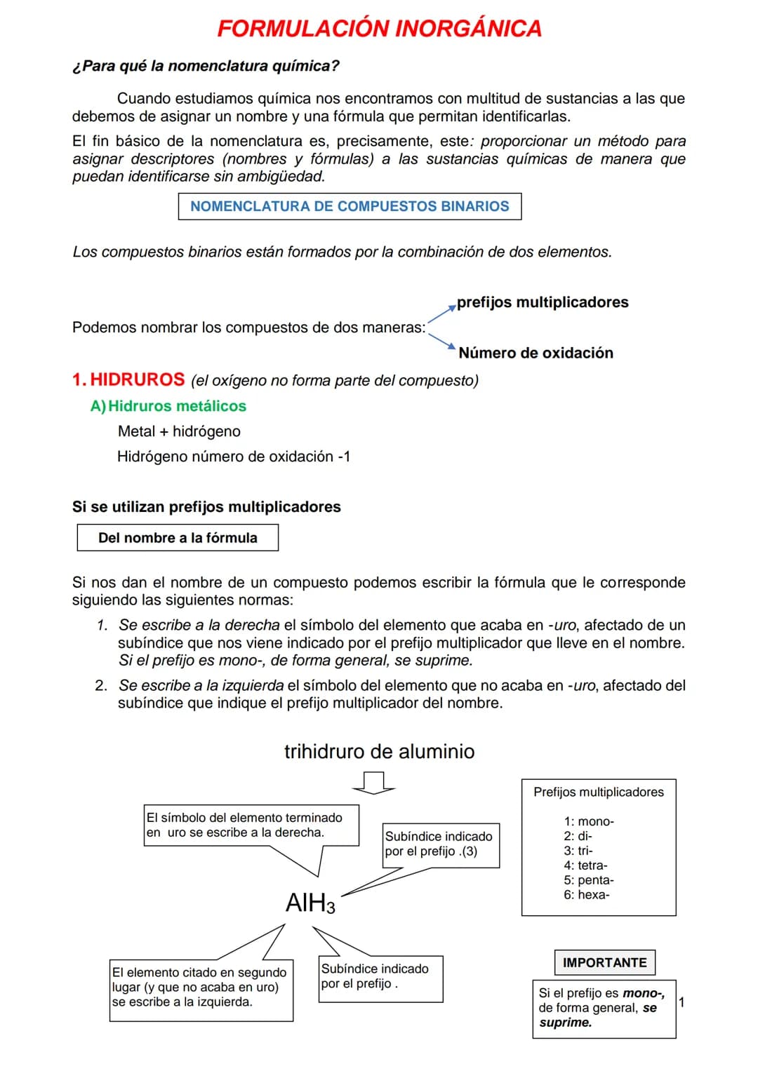 FORMULACIÓN INORGÁNICA
¿Para qué la nomenclatura química?
Cuando estudiamos química nos encontramos con multitud de sustancias a las que
deb