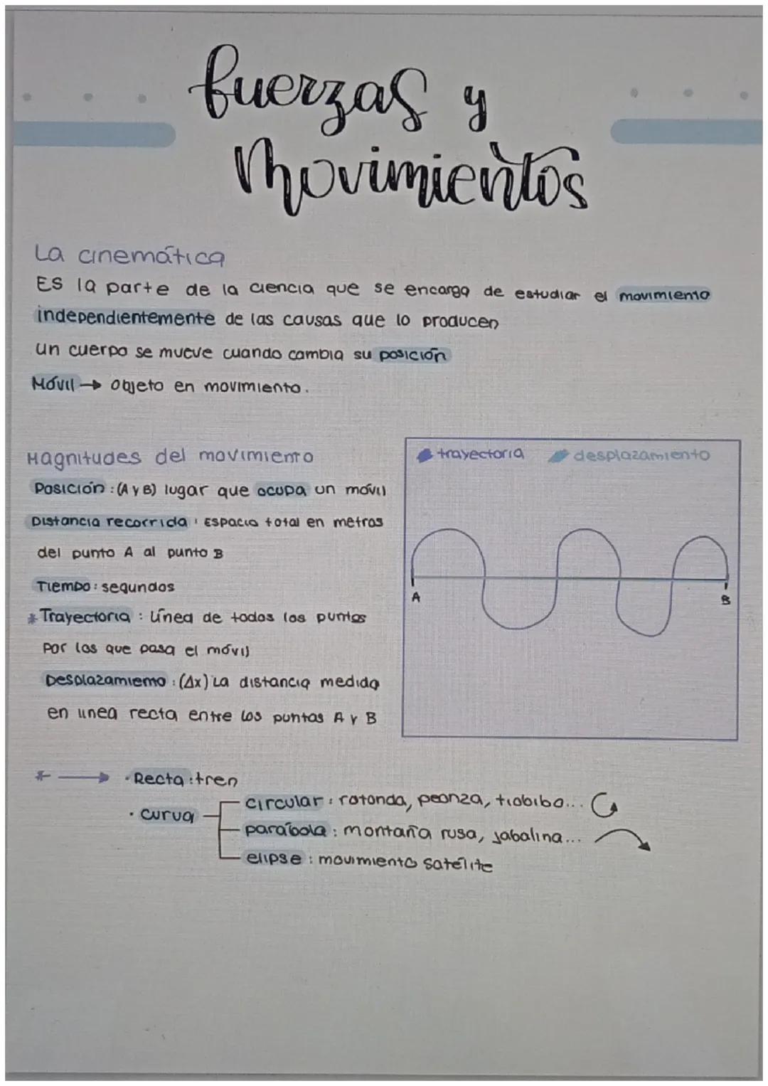 fuerzas y
Movimientos
La cinematica
Es la parte de la ciencia que se encarga de estudiar el movimiento
independientemente de las causas que 