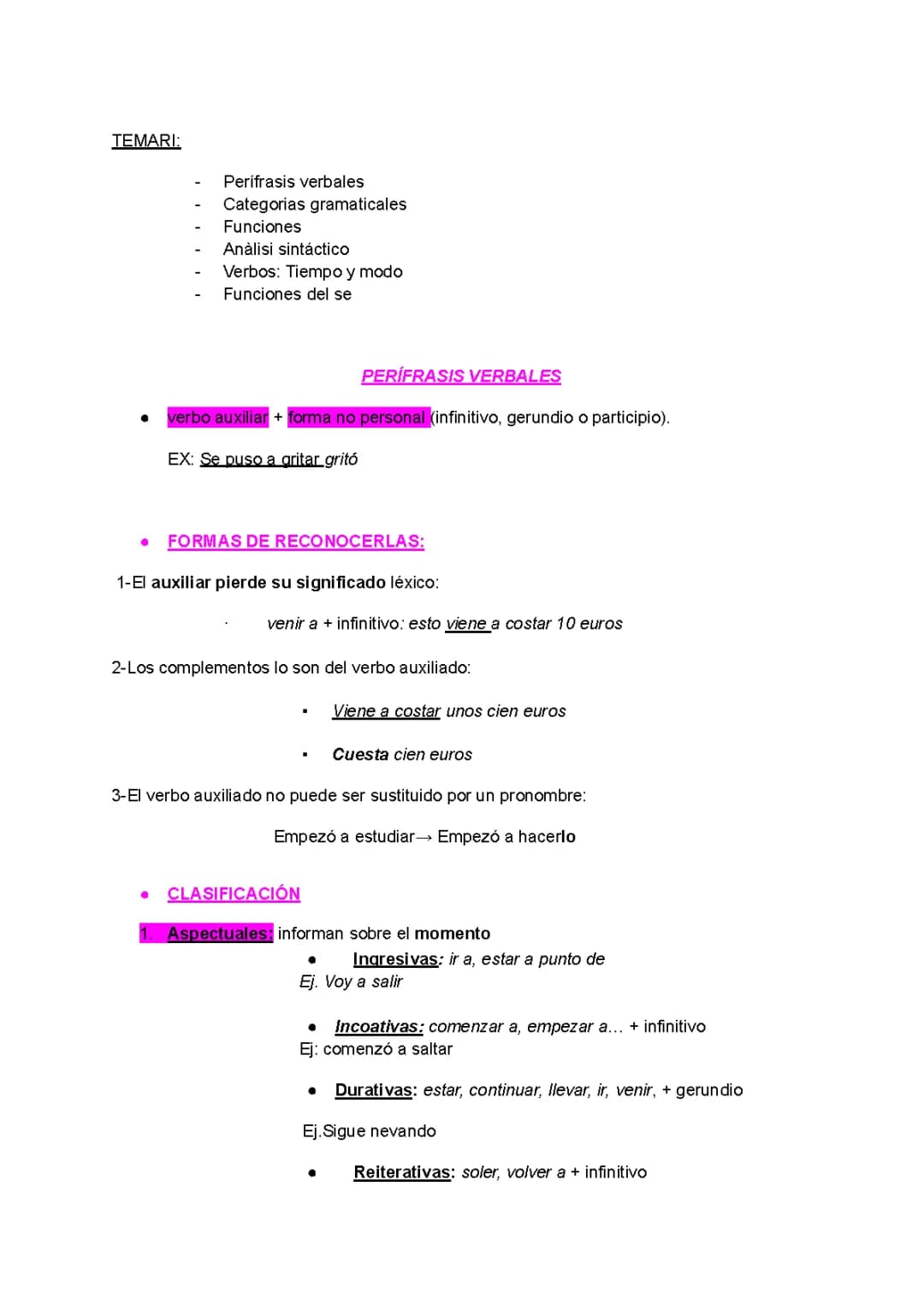 TEMARIO EXAMEN CASTELLANO