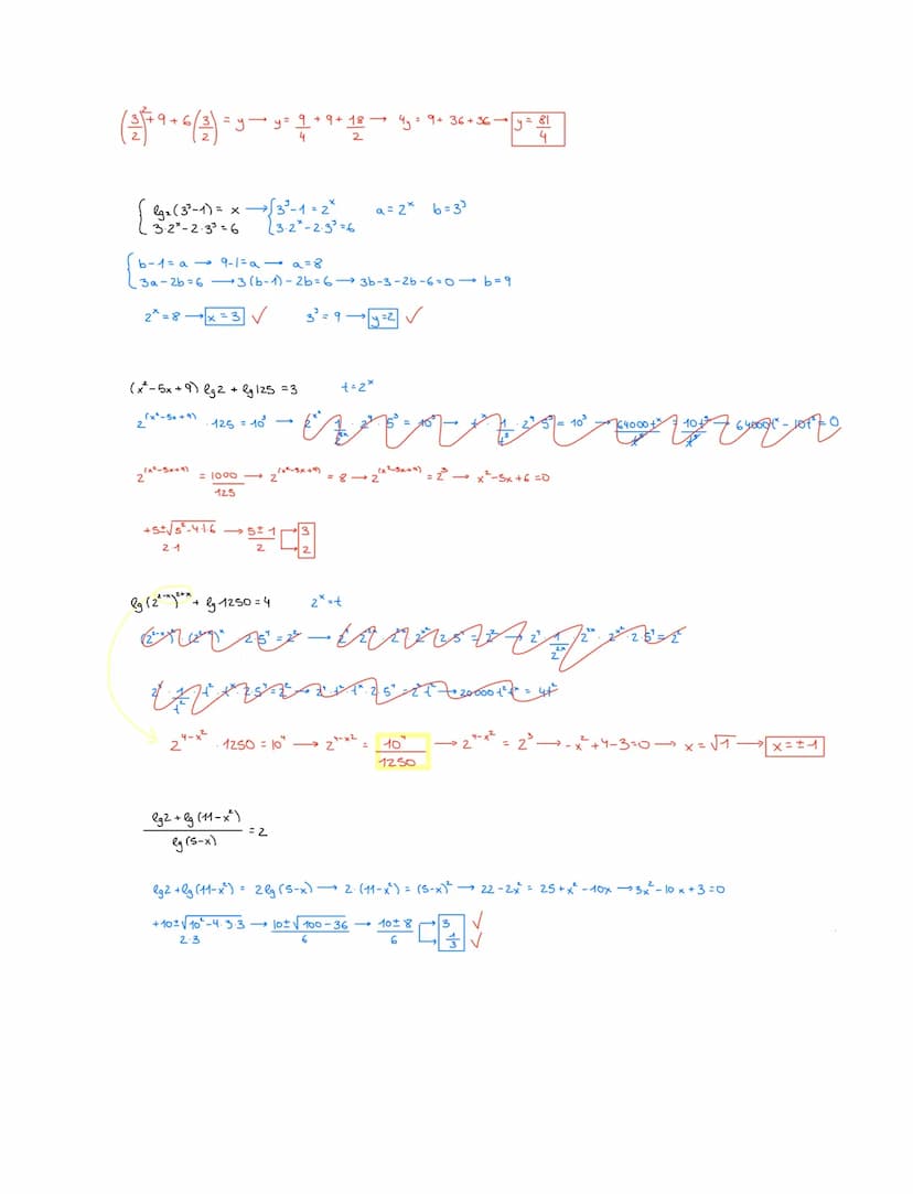 1.- Resuelve en las ecuaciones exponenciales y comprueba los resultados:
1) 5²x-1=25*²-
7) 2x-1+2x2+2x-³ +2×4 =960
2) 4x+¹+2x+3-320=0
8) 3* 