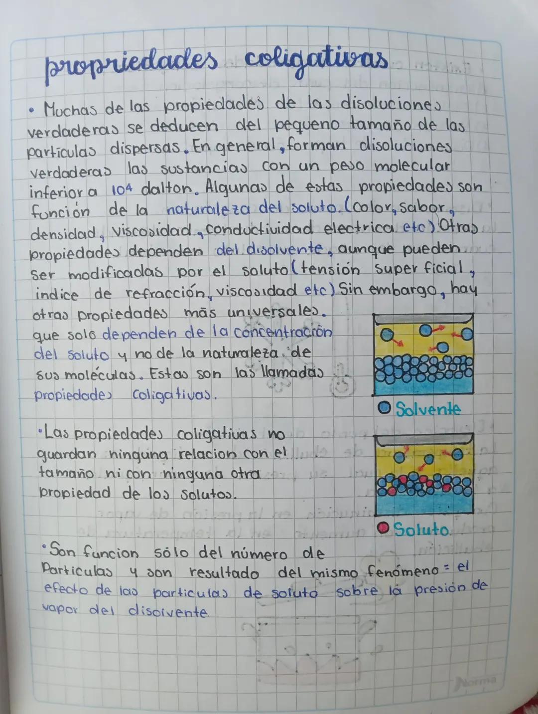 # propiedades coligativas

• Muchas de las propiedades de las disoluciones
verdaderas se deducen del pequeno tamaño de las
particulas disper