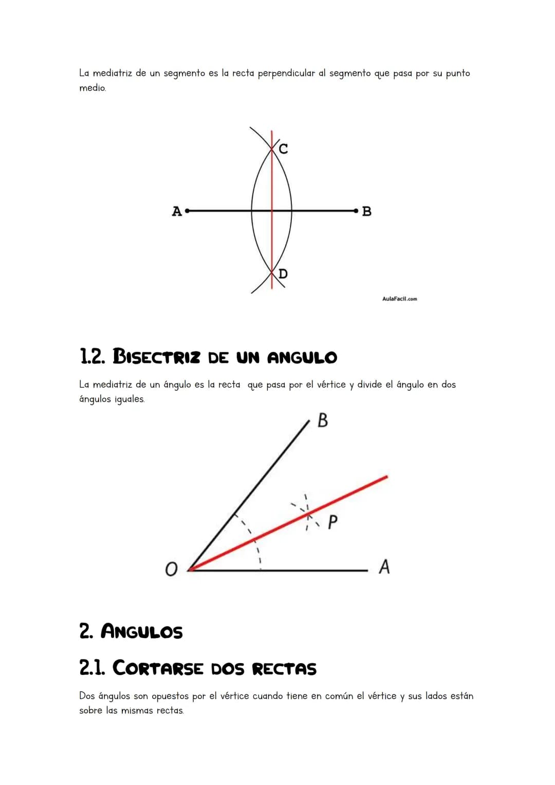 Resumen Unidad 7
AREAS Y
PERIMETROS
1. Lugares geométricos
1.1. Mediatriz de un segmento
1.2. Bisectriz de un ángulo
2. Ángulos
2.1. Cortars