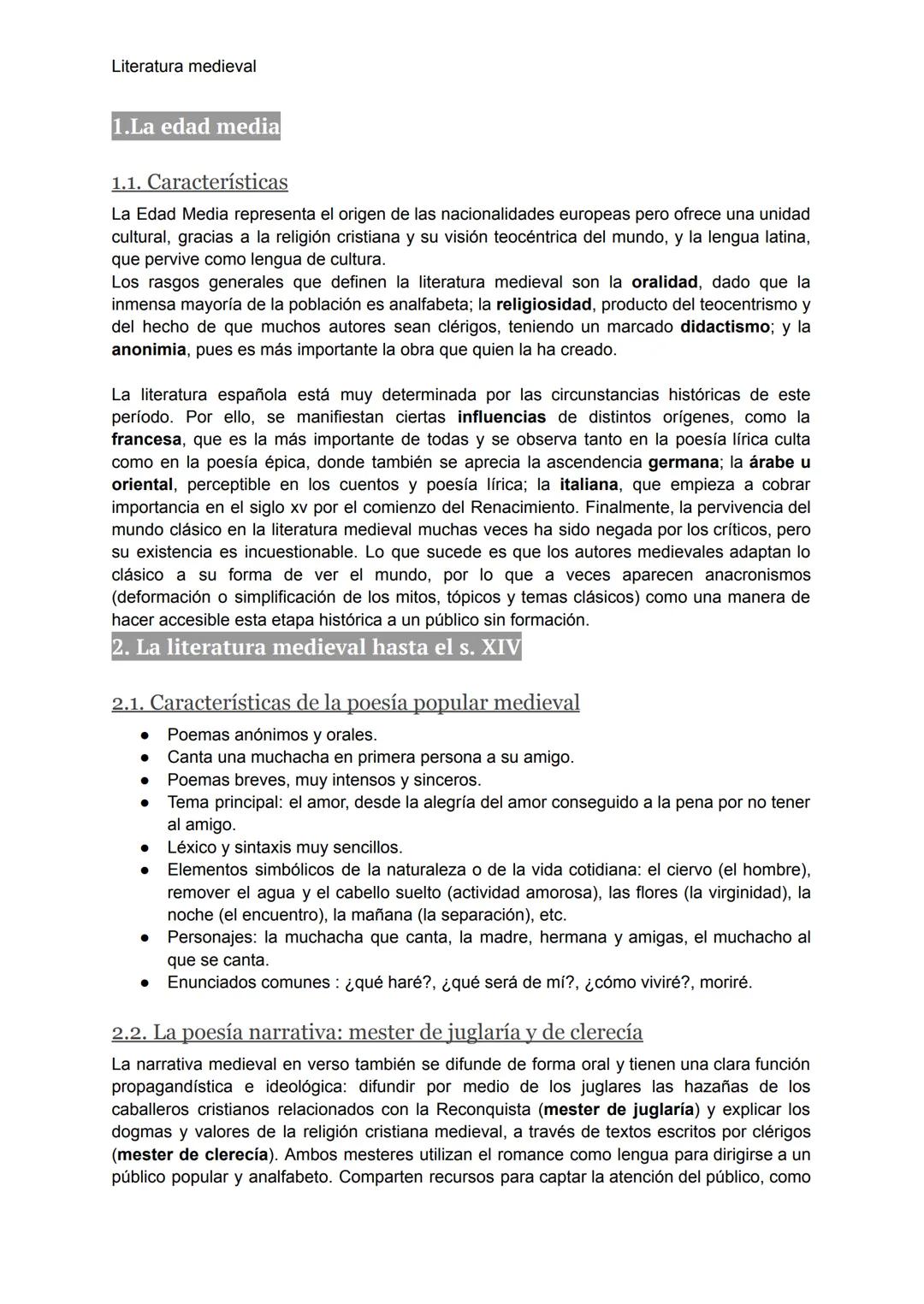 Literatura medieval
1.La edad media
1.1. Características
La Edad Media representa el origen de las nacionalidades europeas pero ofrece una u