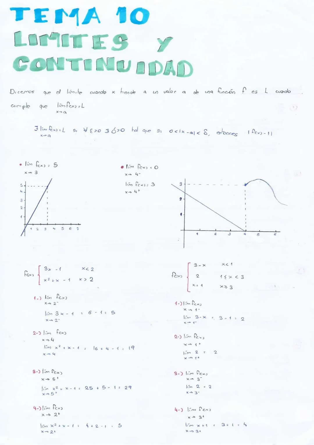 TEMA 10
LIMITES
CONTINUIDAD
Dicemos
que el limite
cuando
× tiende
a
un valor
a
de
una funcón f es L cuando
cumple
que
limfox) = L
x19
3 lim 