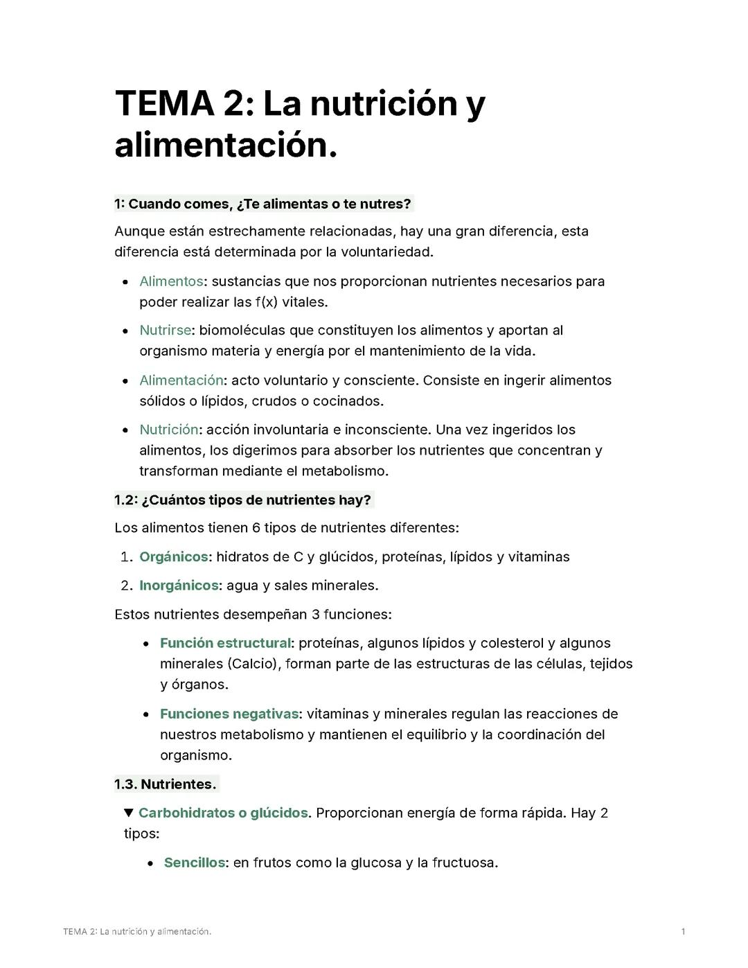 Tema 2: Conceptos Básicos de Nutrición y Alimentación