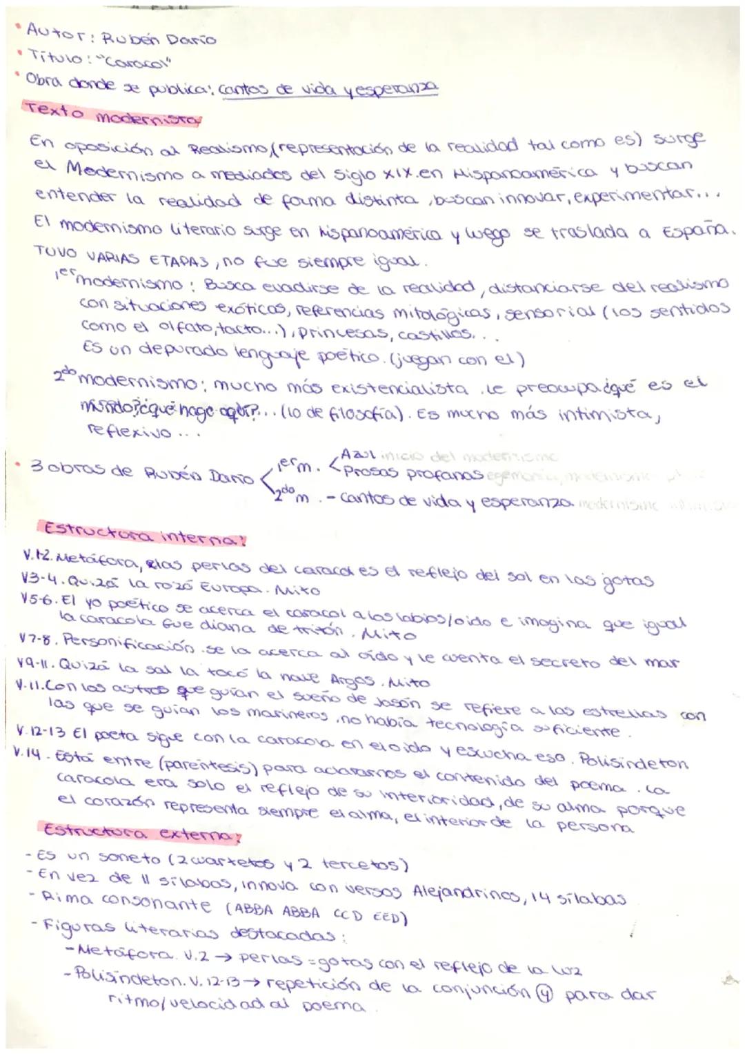 •Autor: Ruben Dario
• Titulo: "Caracol"
· Obra donde se publica; cantos de vida
Texto modernista
y esperanza
En oposición al Realismo (repre
