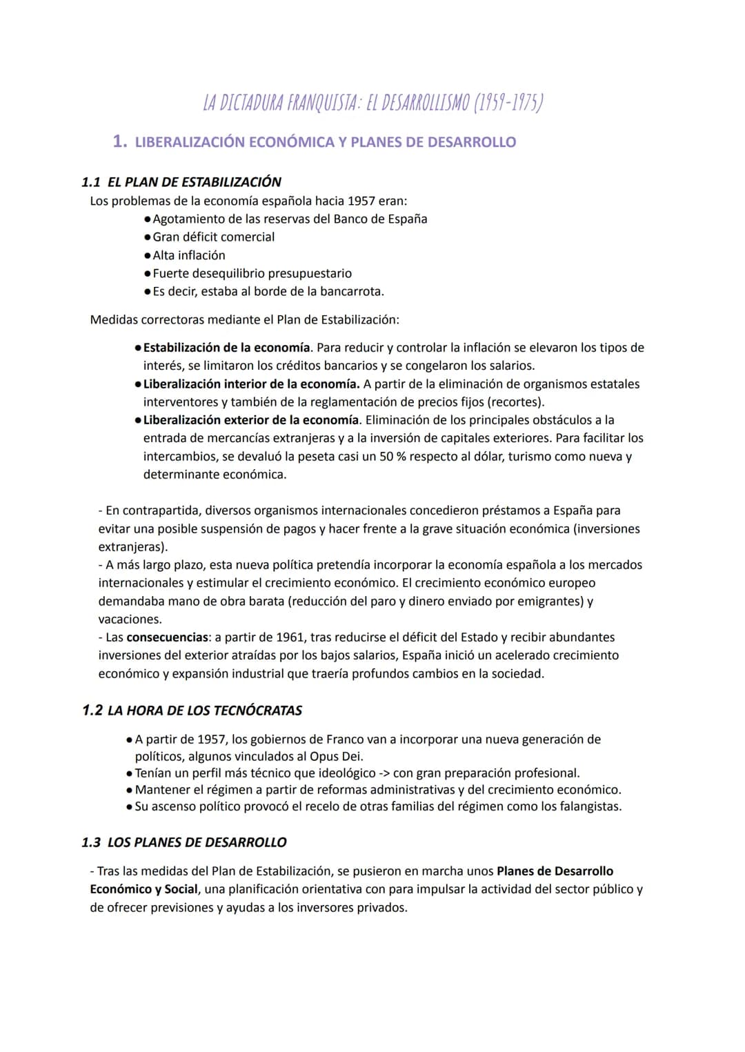 LA DICTADURA FRANQUISTA: EL DESARROLLISMO (1959-1975)
1. LIBERALIZACIÓN ECONÓMICA Y PLANES DE DESARROLLO
1.1 EL PLAN DE ESTABILIZACIÓN
Los p