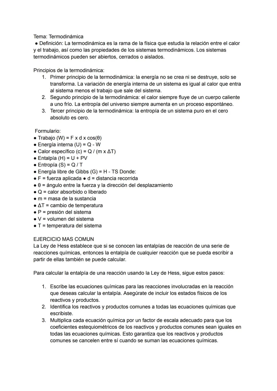 Tema: Termodinámica
• Definición: La termodinámica es la rama de la física que estudia la relación entre el calor
y el trabajo, así como las