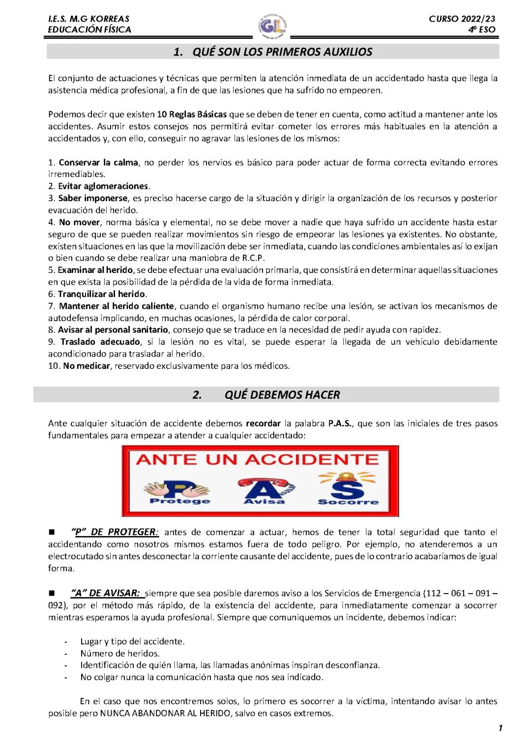 Guía de Primeros Auxilios para Estudiantes de 4º ESO