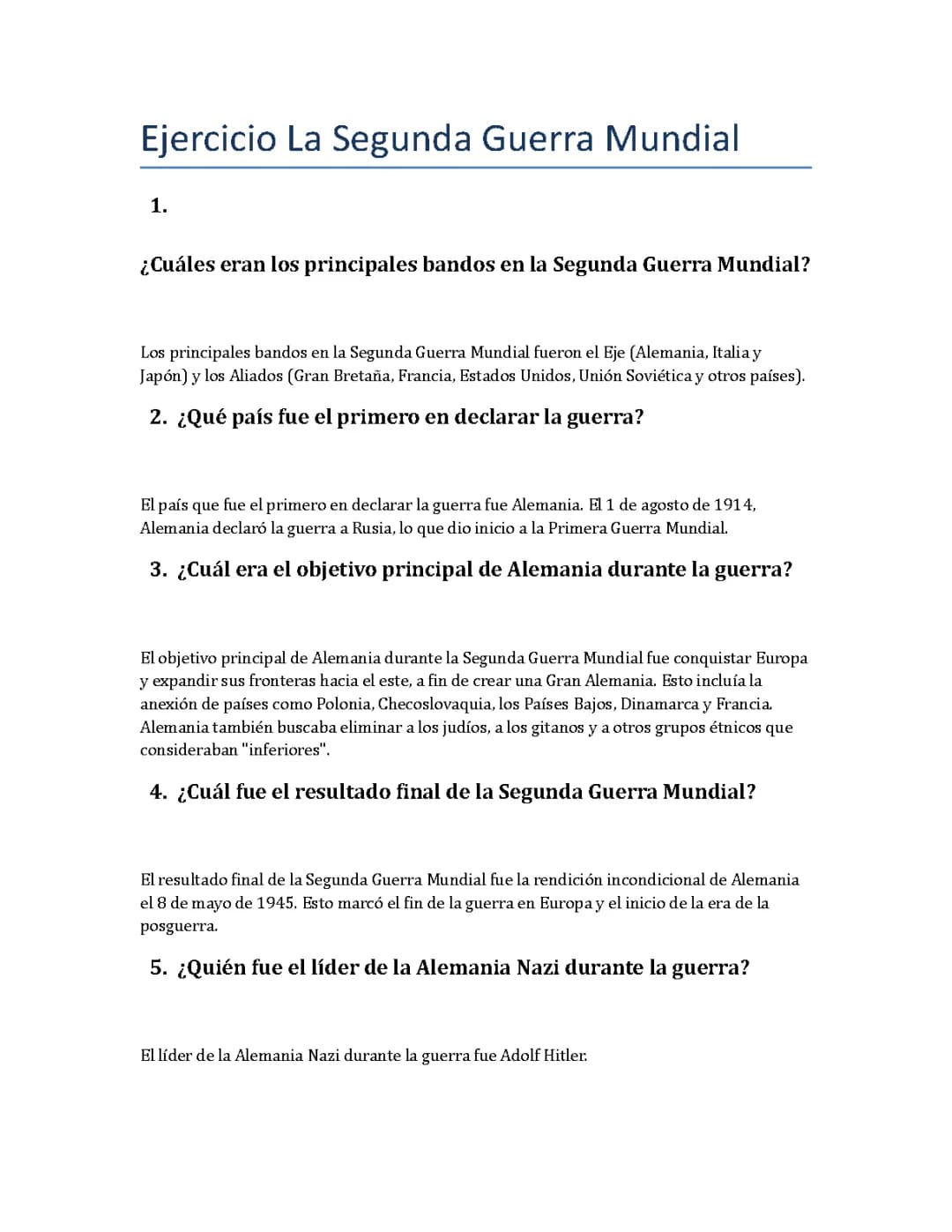 100 Preguntas y Respuestas de la Segunda Guerra Mundial para Bachillerato y ESO