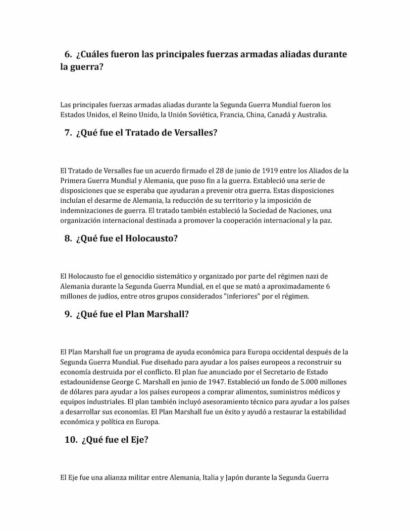Ejercicio La Segunda Guerra Mundial
1.
¿Cuáles eran los principales bandos en la Segunda Guerra Mundial?
Los principales bandos en la Segund