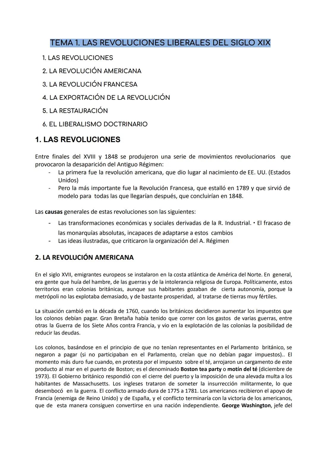 TEMA 1. LAS REVOLUCIONES LIBERALES DEL SIGLO XIX
1. LAS REVOLUCIONES
2. LA REVOLUCIÓN AMERICANA
3. LA REVOLUCIÓN FRANCESA
4. LA EXPORTACIÓN 