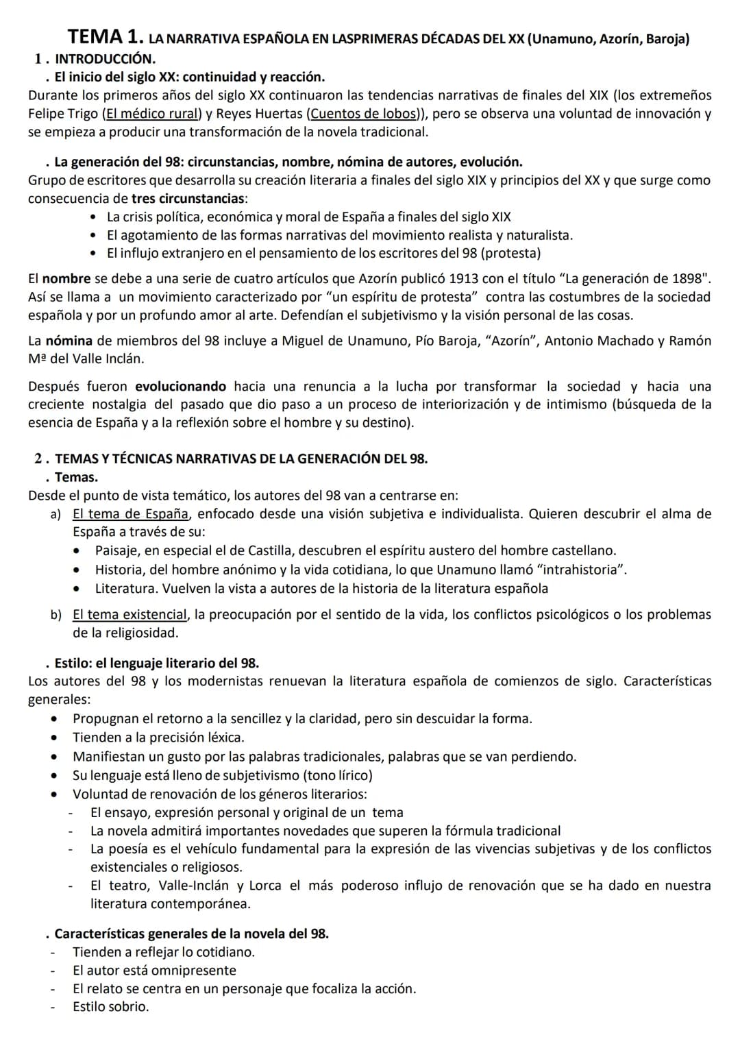 TEMA 1. LA NARRATIVA ESPAÑOLA EN LASPRIMERAS DÉCADAS DEL XX (Unamuno, Azorín, Baroja)
1. INTRODUCCIÓN.
.
El inicio del siglo XX: continuidad