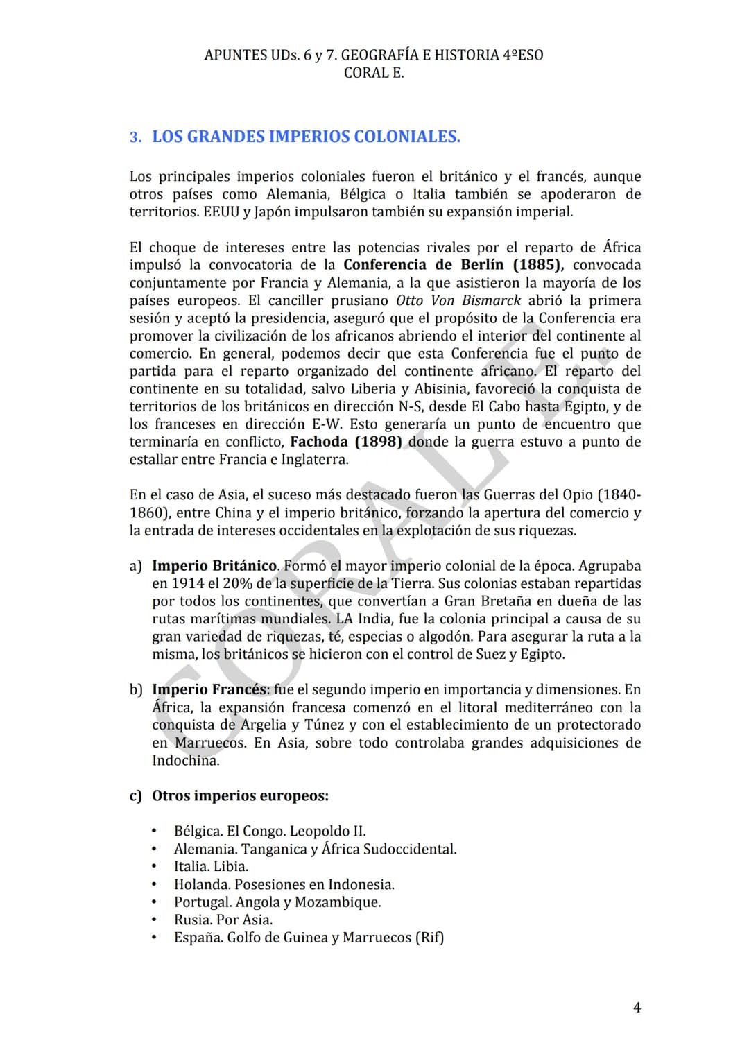 APUNTES UDs. 6 y 7. GEOGRAFÍA E HISTORIA 4ºESO
CORAL E.
Uds. 6 y 7
IMPERIALISMO.
Y I
GUERRA MUNDIAL
No son unos apuntes, son LOS apuntes.
CO