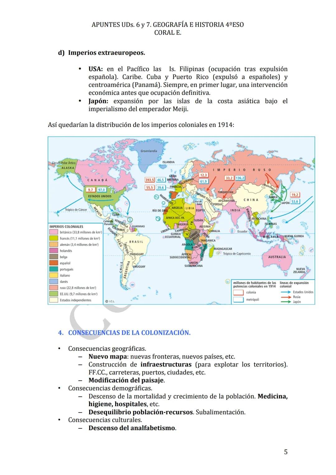 APUNTES UDs. 6 y 7. GEOGRAFÍA E HISTORIA 4ºESO
CORAL E.
Uds. 6 y 7
IMPERIALISMO.
Y I
GUERRA MUNDIAL
No son unos apuntes, son LOS apuntes.
CO