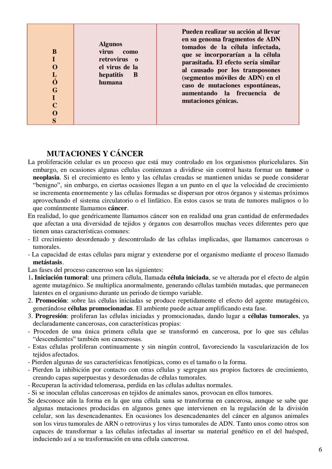 TEMA 8: LAS MUTACIONES Y EL CÁNCER
La mutación como fuente de variabilidad genética. Implicaciones de las mutaciones en la
evolución y apari