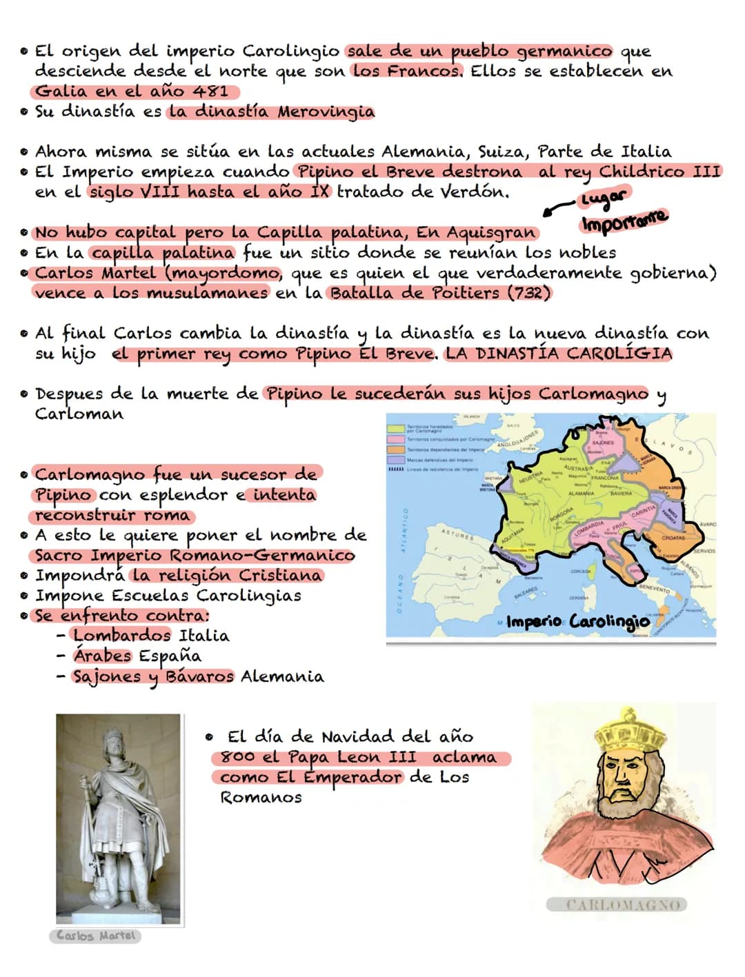 que
• El origen del imperio Carolingio sale de un pueblo germanico
desciende desde el norte que son los Francos. Ellos se establecen en
Gali