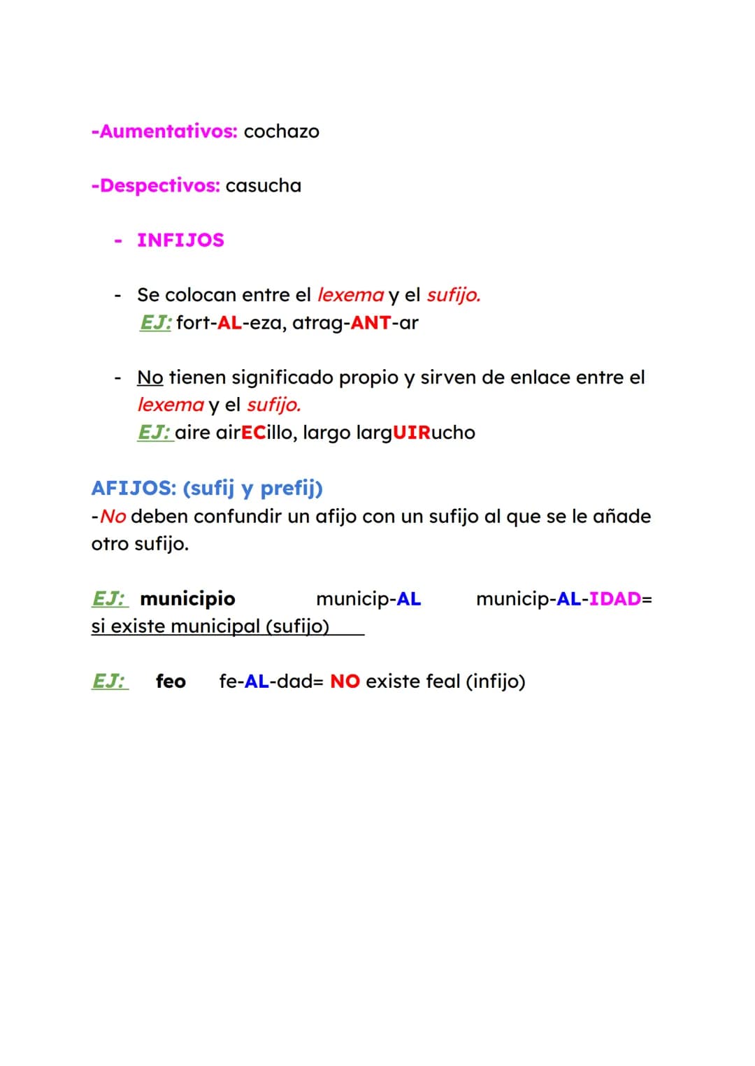 Estructura y formación de las
palabras
ESTRUCTURA
Lexemas: Contiene el significado léxico de las palabras.
(diccionario)
→ Sustantivos, adje