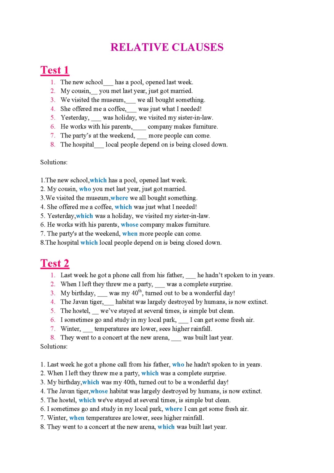 relative clauses exercises