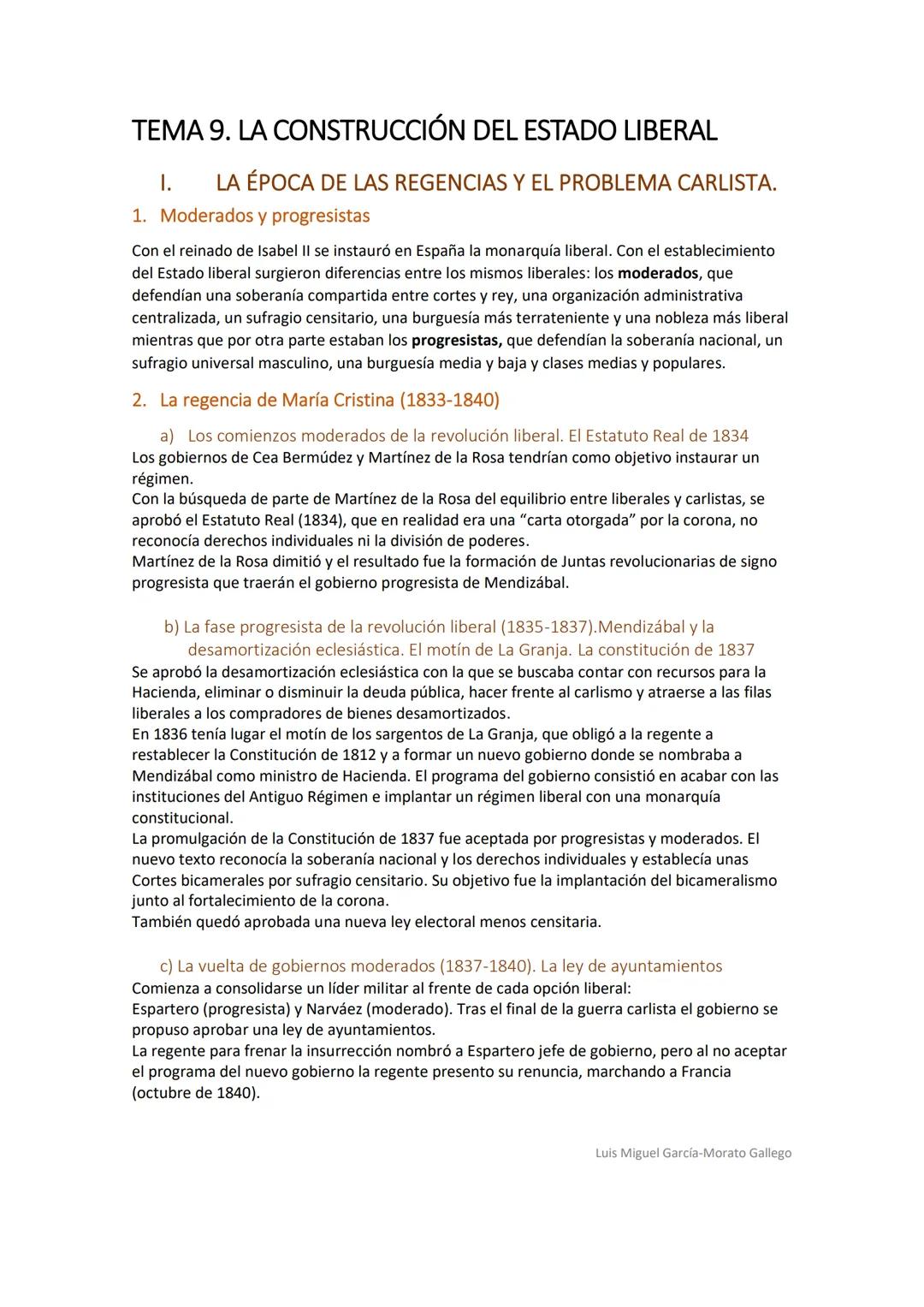TEMA 9. LA CONSTRUCCIÓN DEL ESTADO LIBERAL
I. LA ÉPOCA DE LAS REGENCIAS Y EL PROBLEMA CARLISTA.
1. Moderados y progresistas
Con el reinado d
