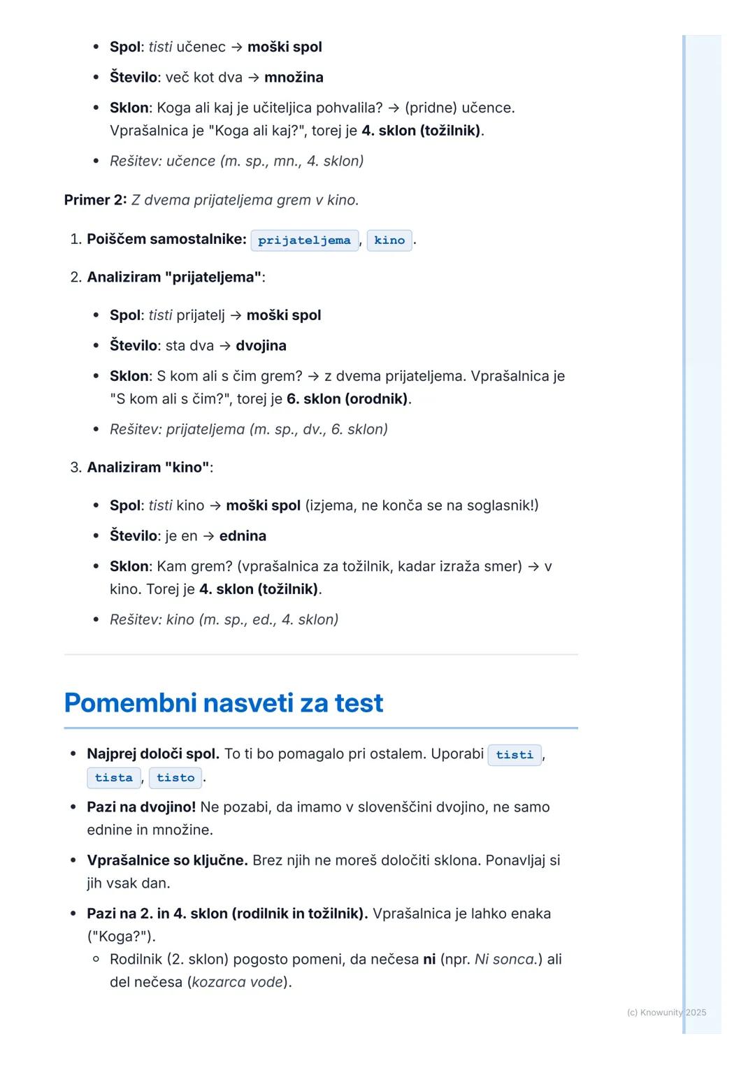 # Samostalnik (Noun)

Kaj je samostalnik

Samostalnik je beseda, s katero poimenujemo bitja (npr. učenec, pes,
mama), stvari (npr. miza, zve