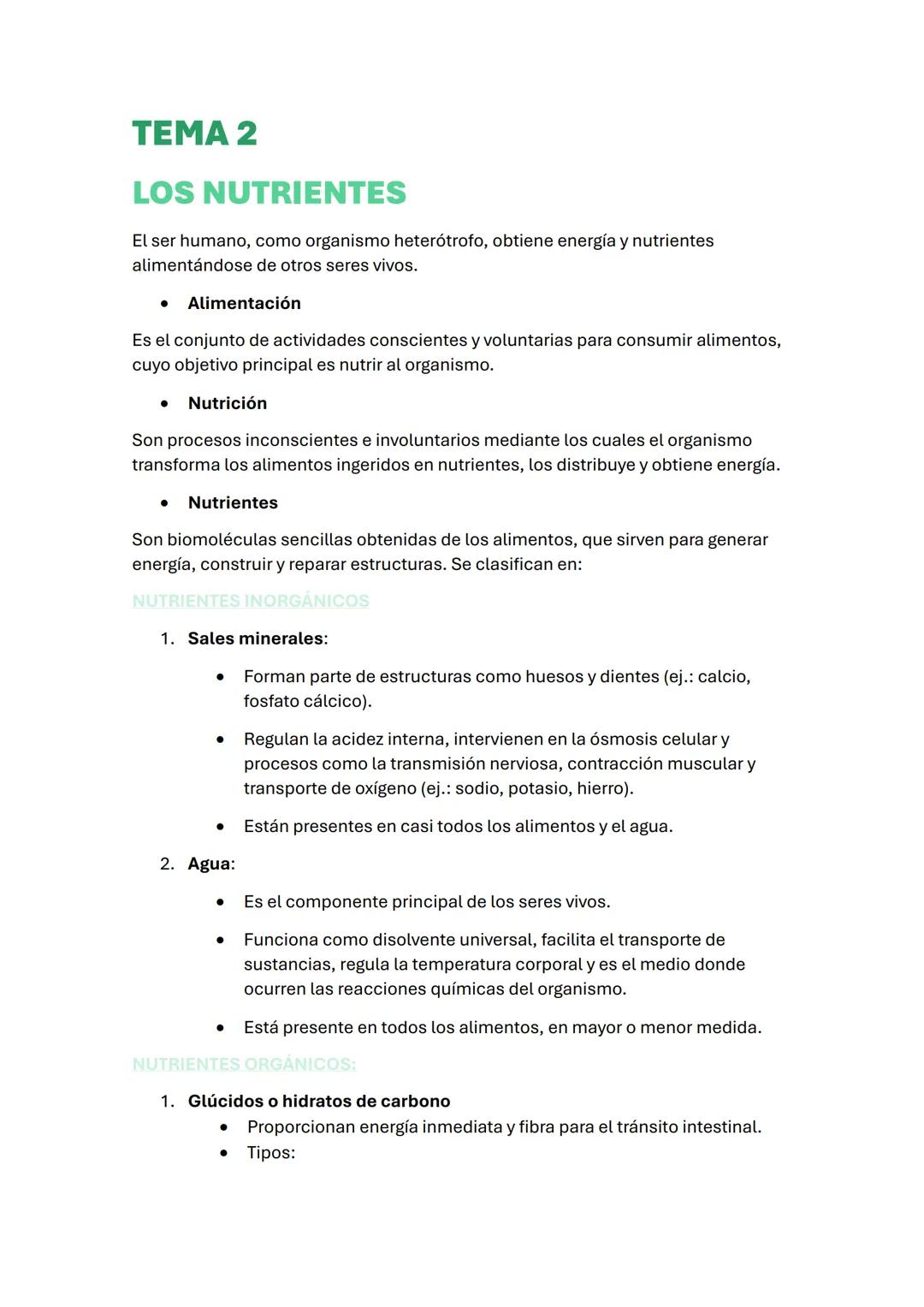 TEMA 2
LOS NUTRIENTES
El ser humano, como organismo heterótrofo, obtiene energía y nutrientes
alimentándose de otros seres vivos.
Alimentaci