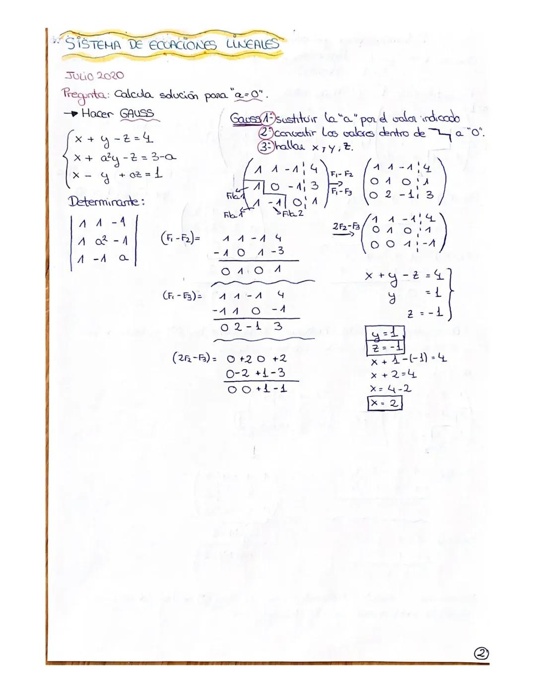 SISTEMAS DE ECUACIONES LINEALES
JULIO 2020
X +
X +
X
ту
агу - ғ
у
er
2º
paso: Hacer el determinante con los coeficientes de las incognitos:
