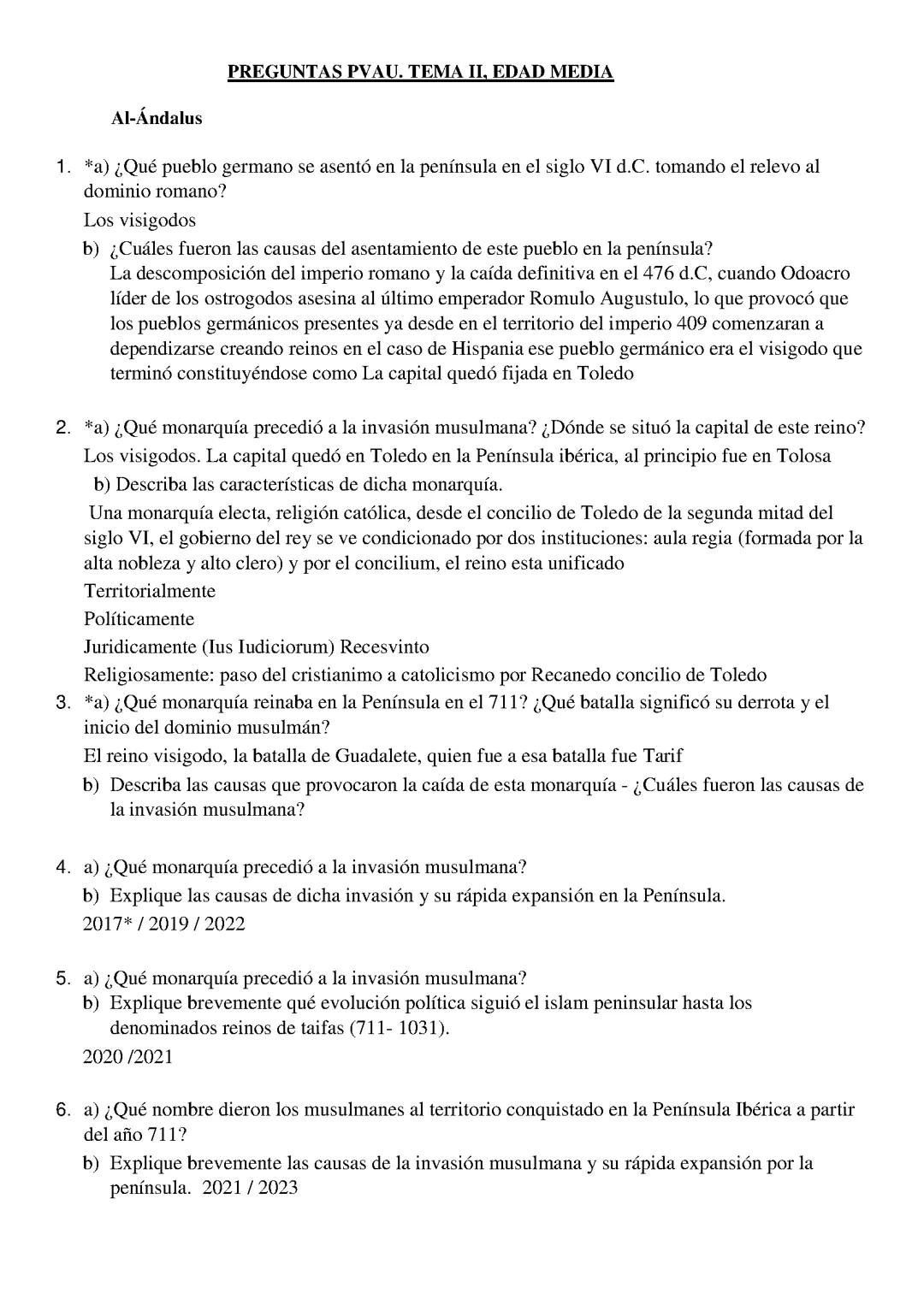 PREGUNTAS PVAU. TEMA II, EDAD MEDIA 
